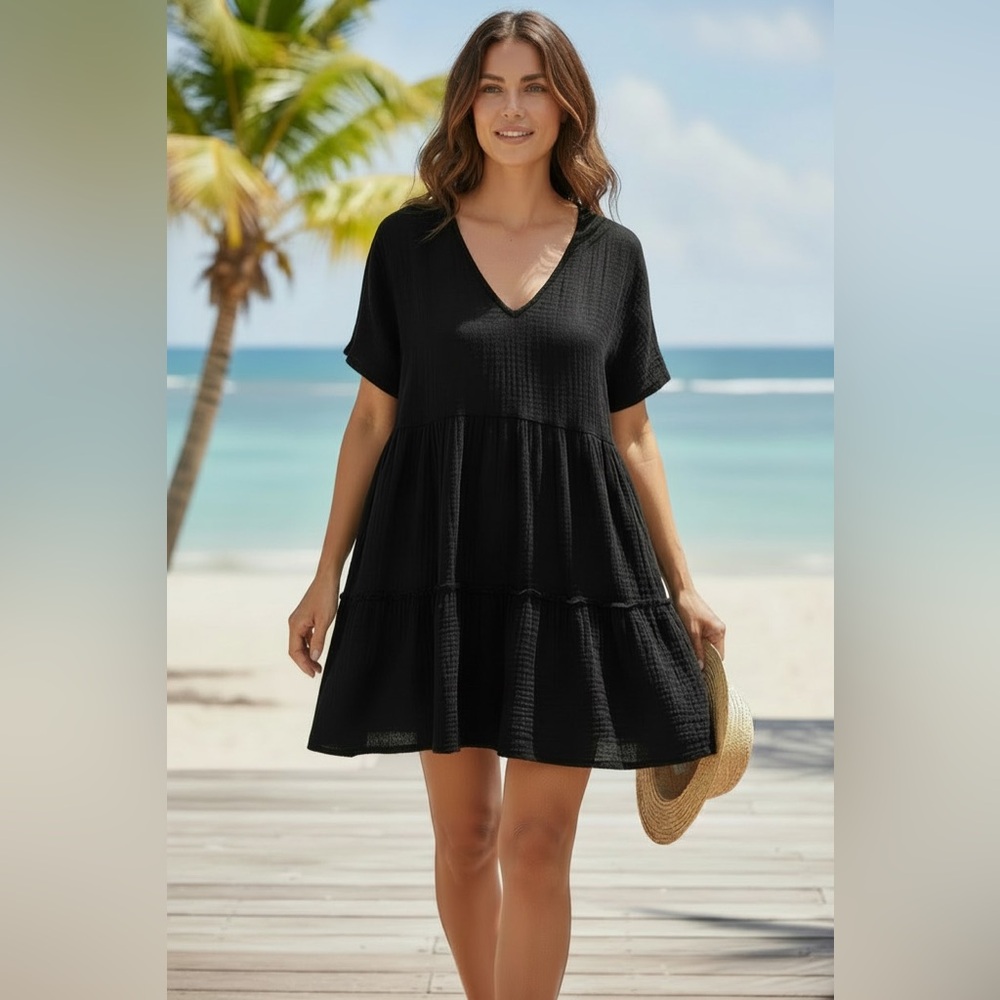 Rip Curl Black V-Neck Swim Cover-Up Size S
